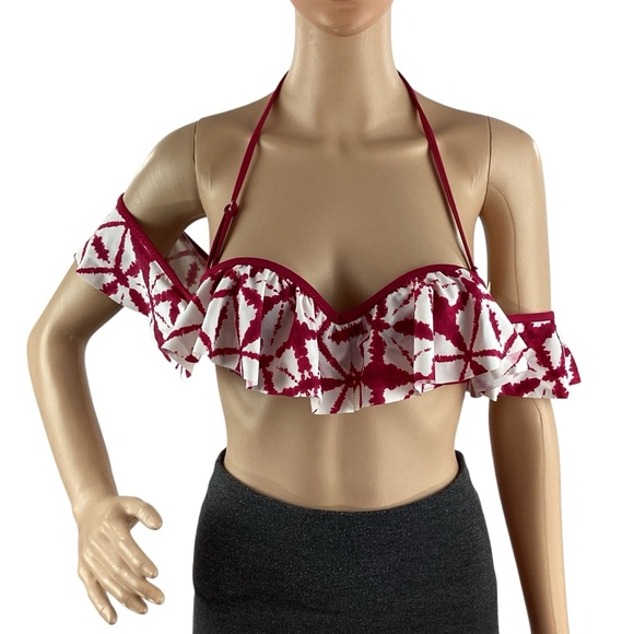 Raisins Dharma Ruffle Off Shoulder Bikini Top Burgundy Small - Picture 1 of 6